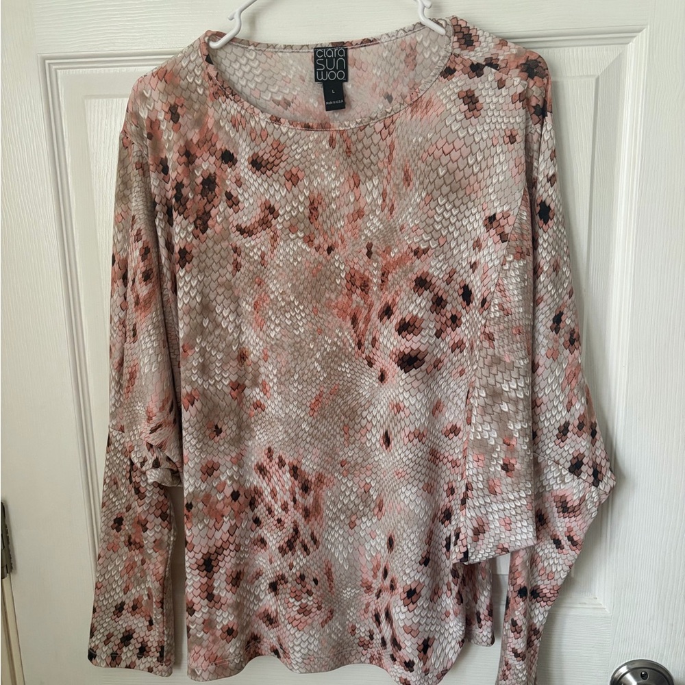 Clara Sunwoo Women's Pink and Gray Patterned Long Sleeve Top